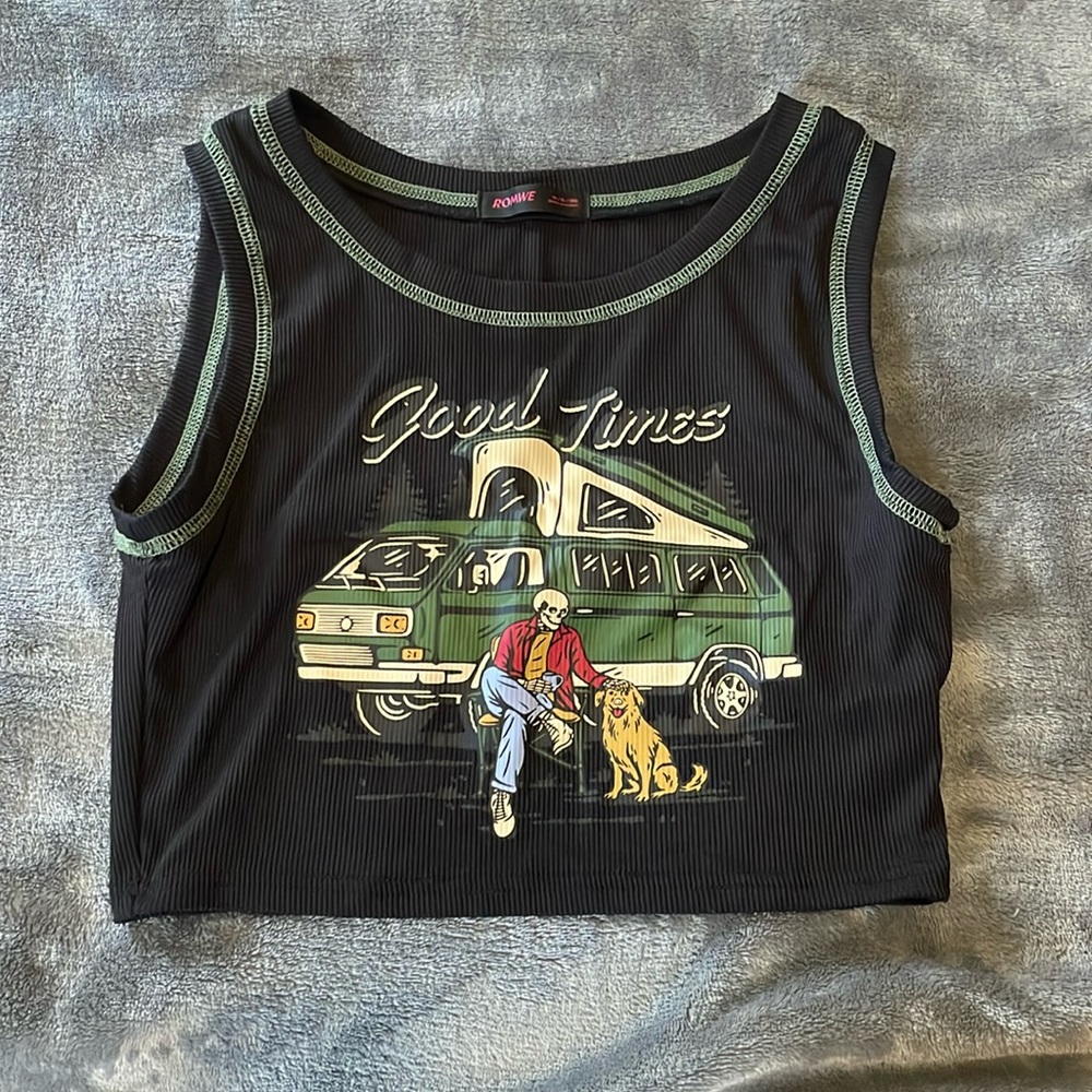 “Good times” cropped graphic tank top